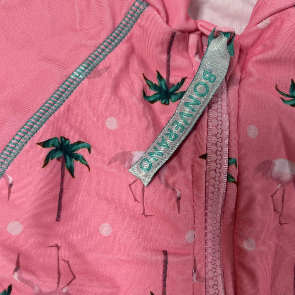 Bonverano UV Sun Suit Baby Girls 6-9M Pink Flamingo Palm Rashguard One Piece Hat - Picture 7 of 16
